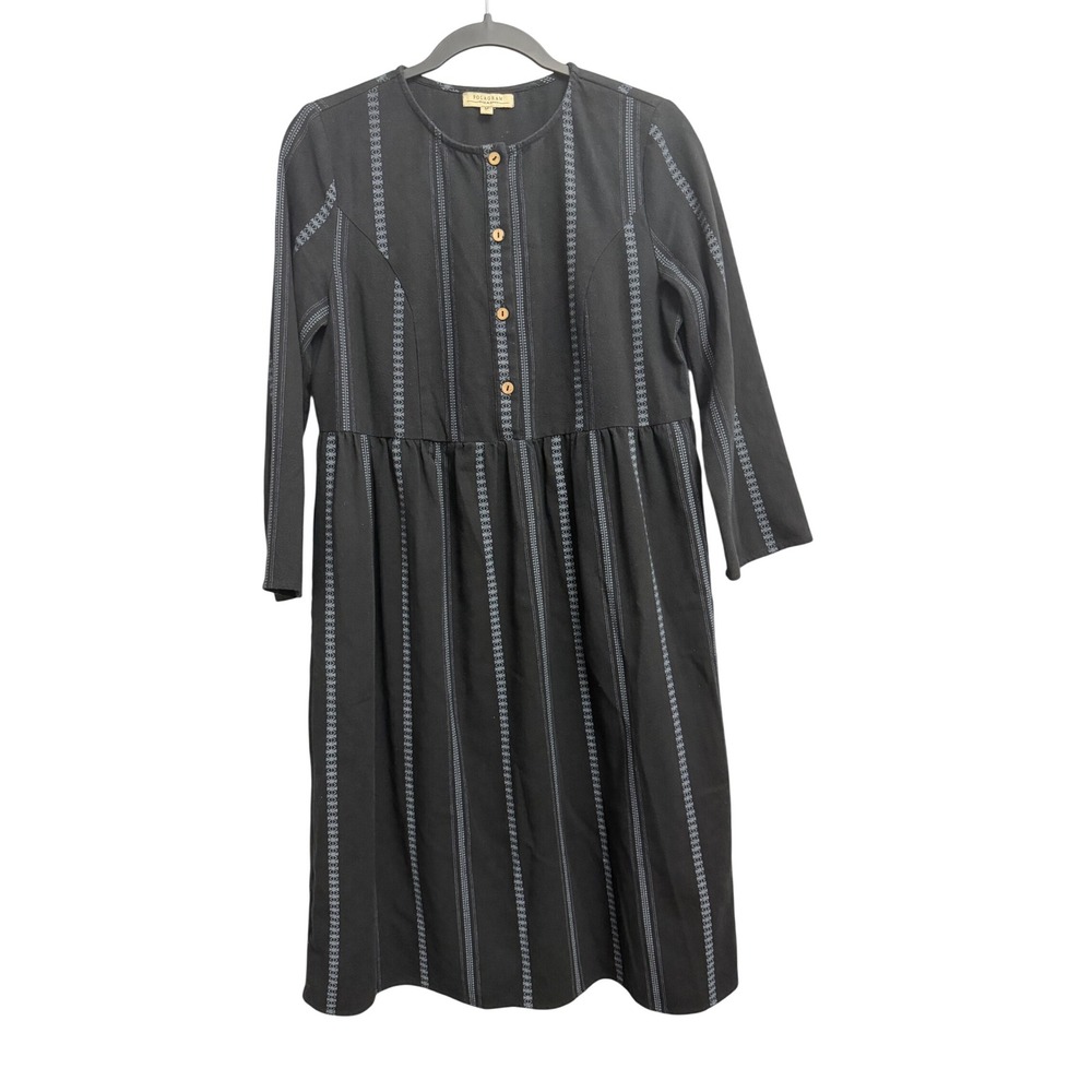 Polagram Black Geometric Stripe Button Front Midi Dress with Pockets Size M